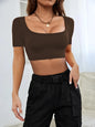 Sports and leisure women's short knitted high elasticity T-shirt top