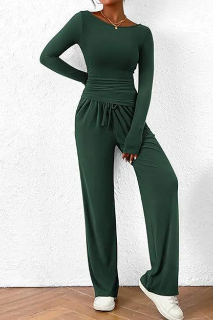 Casual suit asymmetrical long sleeved T-shirt wide leg pants casual sportswear