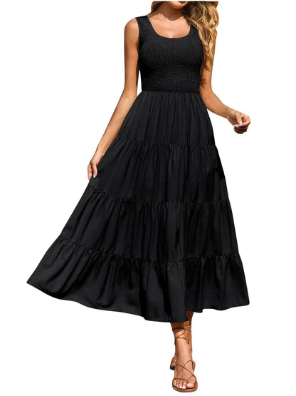 Strap top skirt with pleats and spliced A-line large swing dress