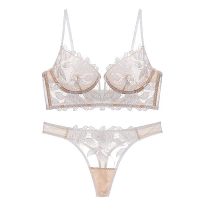 Sexy lingerie ultra-thin deep V-embroidered lace lingerie women's plus size bra set bra