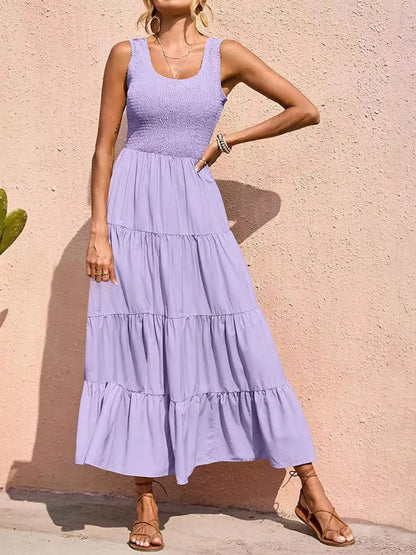 Strap top skirt with pleats and spliced A-line large swing dress