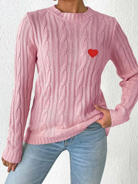 Autumn and winter round neck pullover simple base shirt heart sticker woven sweater