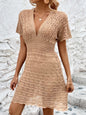 Beach skirt ripple hollow out dress deep V elastic waist