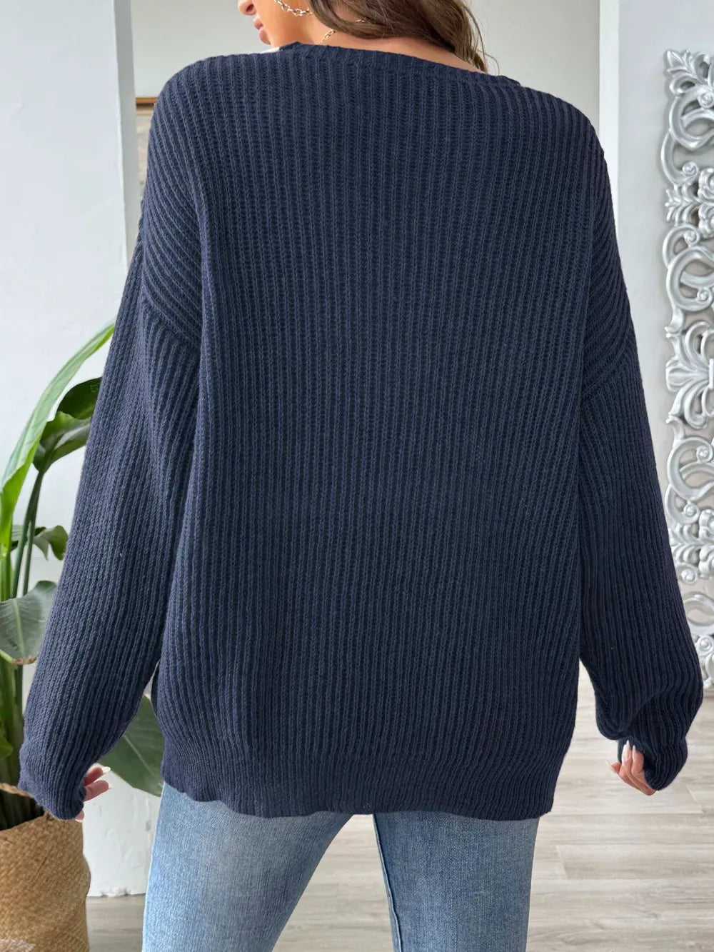 Color blocking splicing large V-neck loose woven sweater pullover sweater
