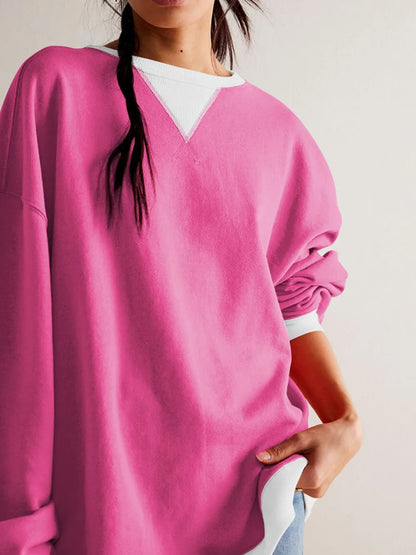 Long sleeved top loose trendy brand off shoulder round neck sweatshirt jacket for women in spring and autumn