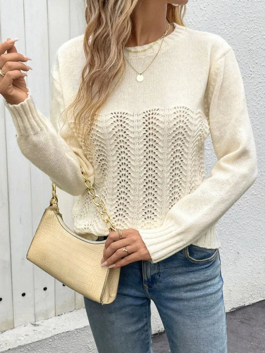 Autumn Knitwear Round Neck Hollow Solid Color Sweater