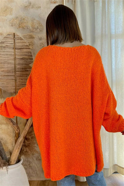 Women's V-neck letter loose and lazy knitted sweater