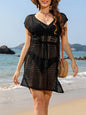 Beach Knitted Hoodie Hollow Beach Skirt Drawstring Skirt V-neck Beach Skirt