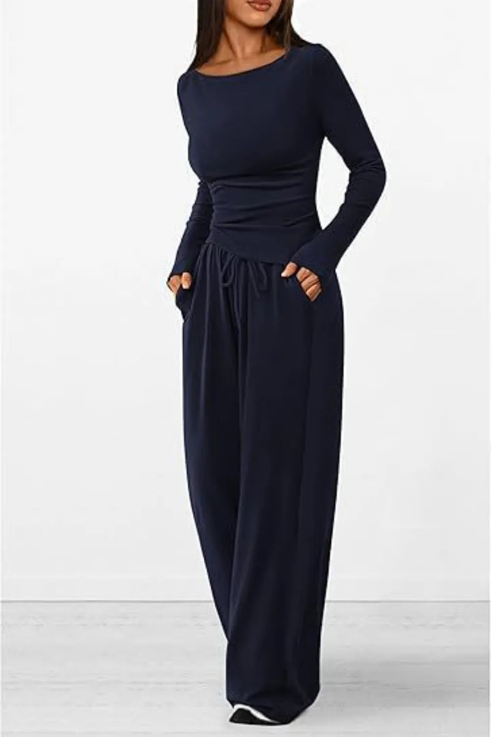 Casual suit asymmetrical long sleeved T-shirt wide leg pants casual sportswear