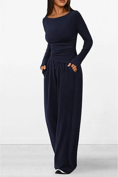 Casual suit asymmetrical long sleeved T-shirt wide leg pants casual sportswear