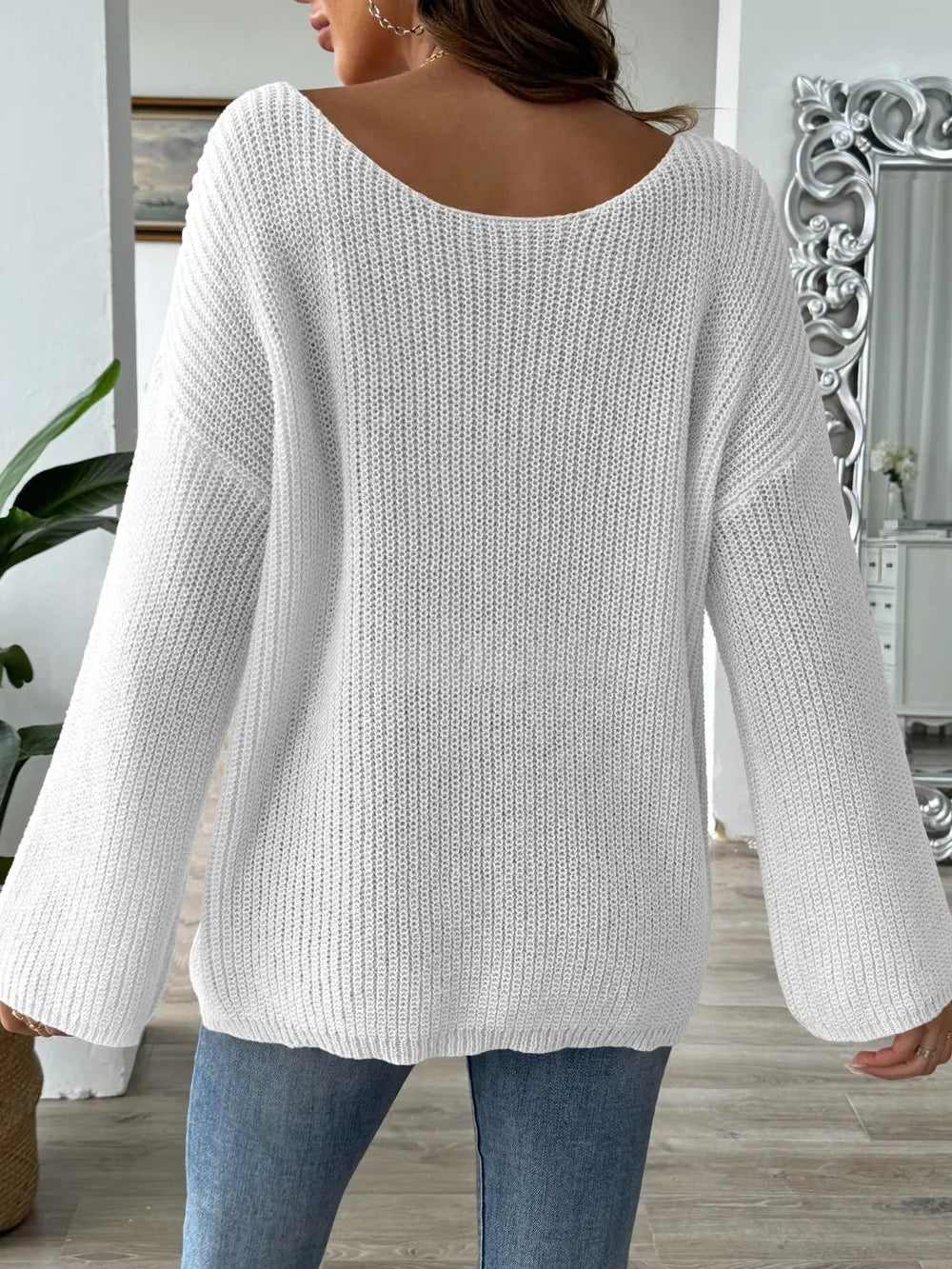 Loose one neck off shoulder flared sleeve sweater