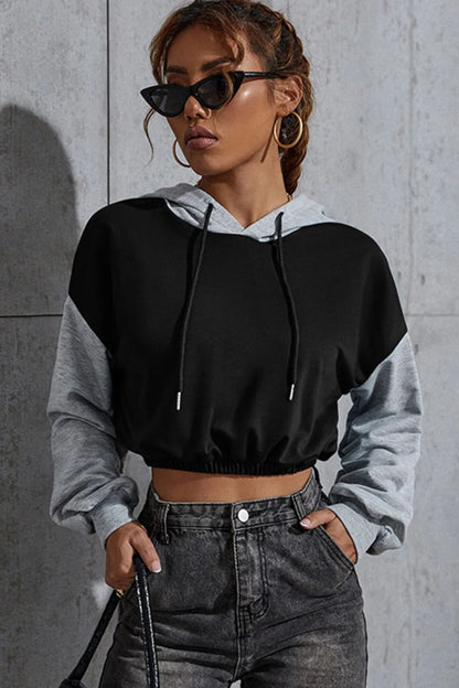Contrast Long Sleeve Cropped Hoodie