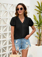 Dot Lace Detail V-Neck Blouse