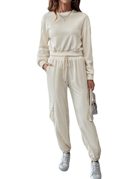 Round Neck Long Sleeve Top and Pants Set