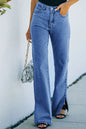 Washed split waist denim pants with a mid rise temperament casual pants