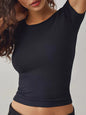 New women's solid color pit stripe cotton comfortable round neck short sleeved T-shirt for women