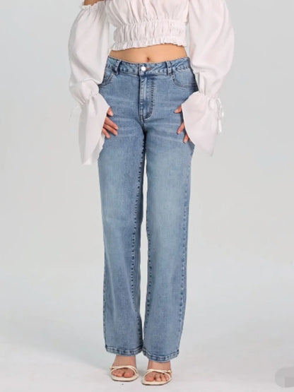 Cowboy pants women's straight leg easy to wear high waisted pants