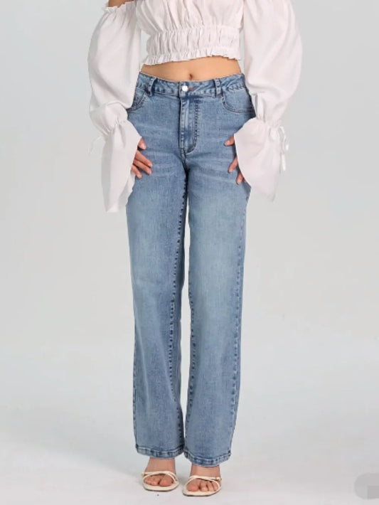Cowboy pants women's straight leg easy to wear high waisted pants