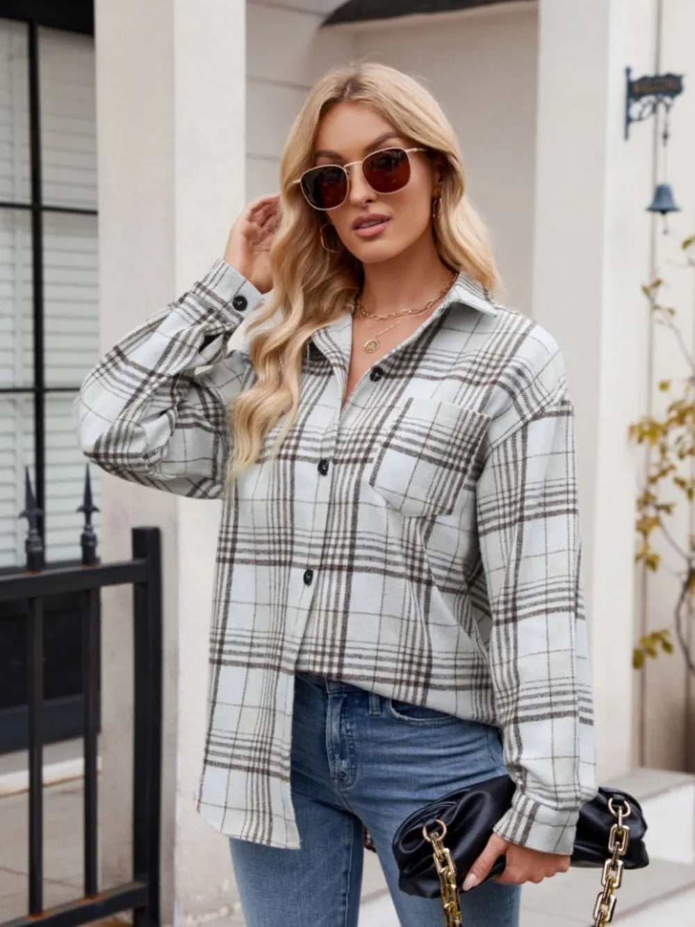 Thousand bird plaid button down flannel shirt