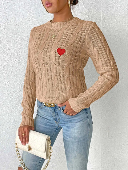 Autumn and winter round neck pullover simple base shirt heart sticker woven sweater