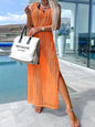 Beach cover shirt casual solid color slit backless knitted camisole dress