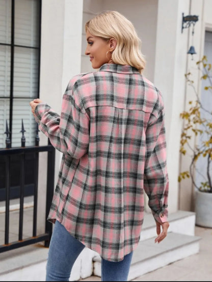 Women's casual fashion spicy girl loose checkered shirt for women