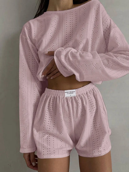 Spring and summer new fashionable loose fitting pullover top and shorts set