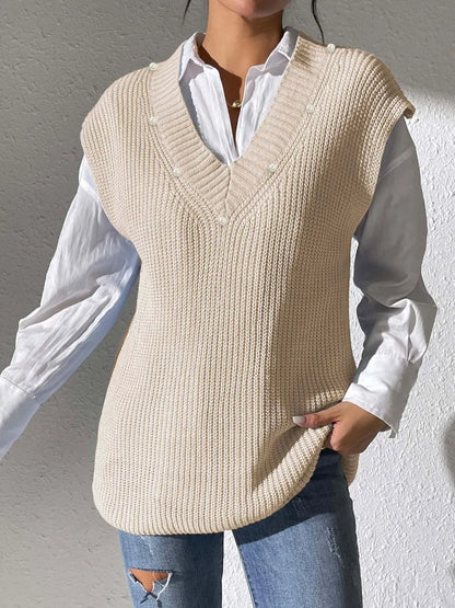 V-neck simple vest pearl nail pearl woven sweater vest