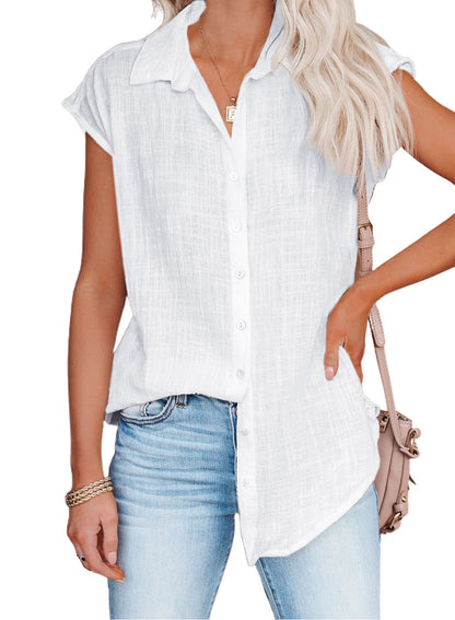 Button Up Cap Sleeve Shirt
