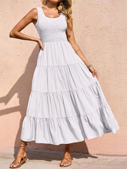 Strap top skirt with pleats and spliced A-line large swing dress