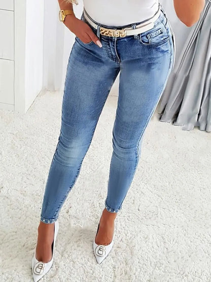 Washed nail bead denim women's short leg pants