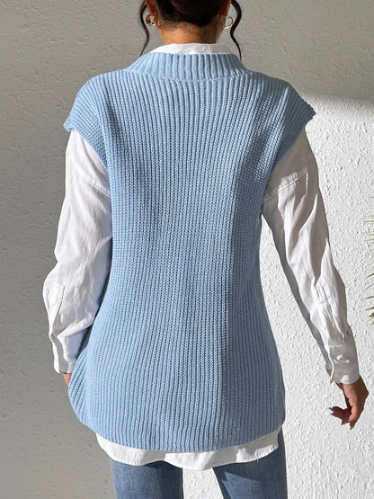 V-neck simple vest pearl nail pearl woven sweater vest