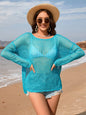 Solid color long sleeved knitted fashionable vacation bikini beach cover shirt