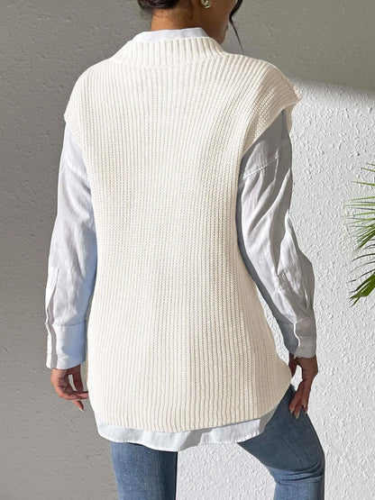 V-neck simple vest pearl nail pearl woven sweater vest