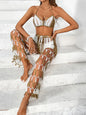 Beach pants top set mesh beach pants color engraved with hand hook flower