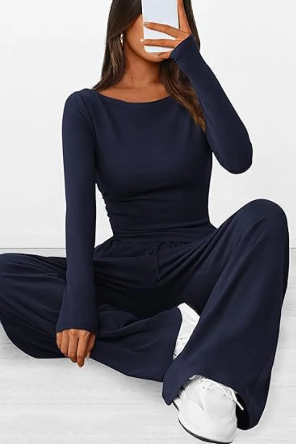 Casual suit asymmetrical long sleeved T-shirt wide leg pants casual sportswear