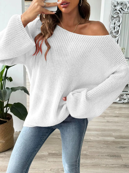 Loose one neck off shoulder flared sleeve sweater