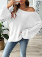 Loose one neck off shoulder flared sleeve sweater