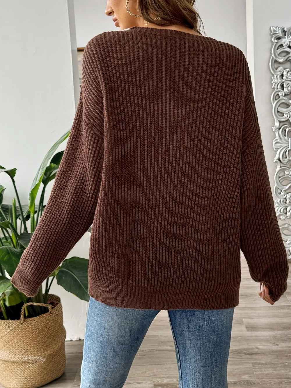 Color blocking splicing large V-neck loose woven sweater pullover sweater