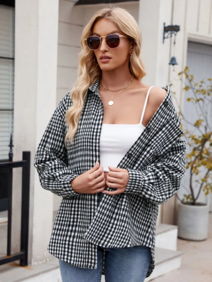 Thousand bird plaid button down flannel shirt