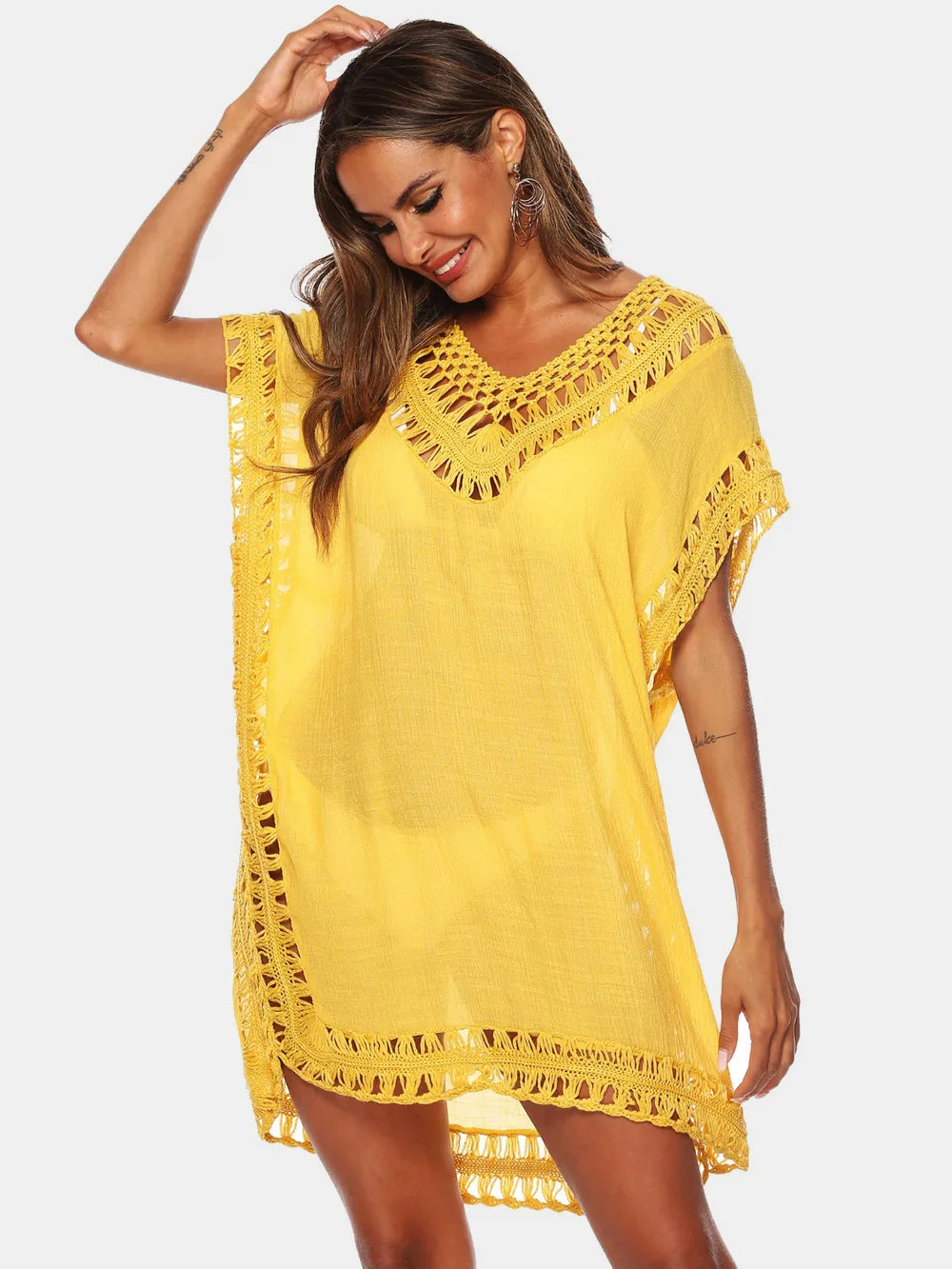 V-neck beach skirt cover hollowed out hand hook beach cover beach skirt