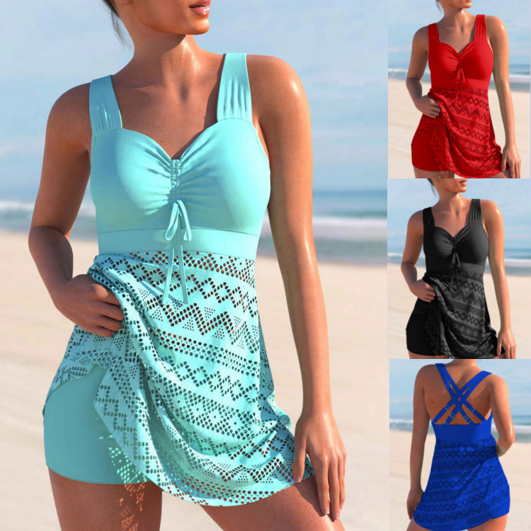 Conservative split skirt swimsuit European and American covered swimsuit