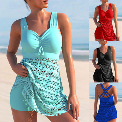 Conservative split skirt swimsuit European and American covered swimsuit