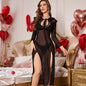 Sexy lingerie plus size women's mesh see through long skirt with slit sleepwear and nightgown