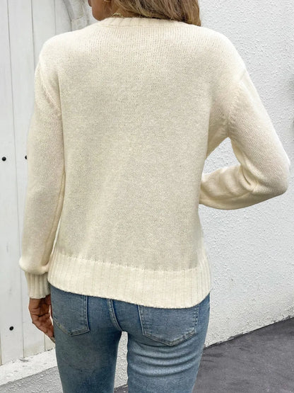 Autumn Knitwear Round Neck Hollow Solid Color Sweater