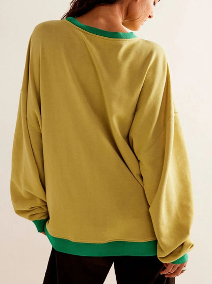 Long sleeved top loose trendy brand off shoulder round neck sweatshirt jacket for women in spring and autumn