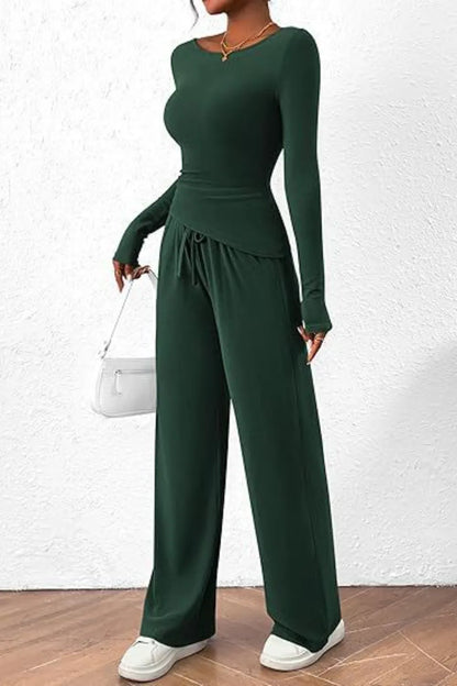 Casual suit asymmetrical long sleeved T-shirt wide leg pants casual sportswear