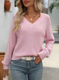Hollow V-neck long sleeved fashionable sweater for women