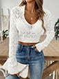 Polo collar hollowed out crop top sweater