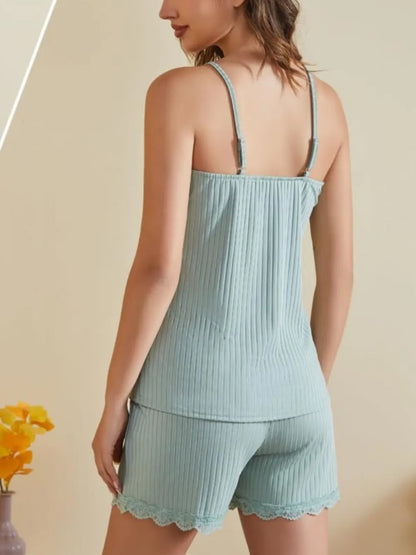 Neck Top and Shorts Lounge Set